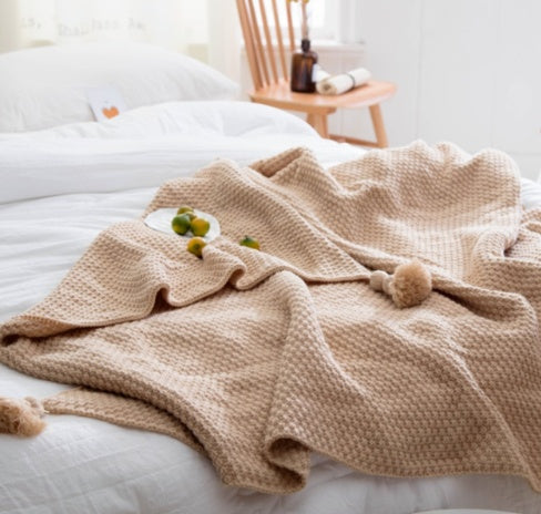Nordic fringed knit blanket
