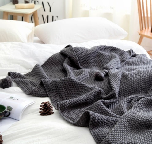 Nordic fringed knit blanket