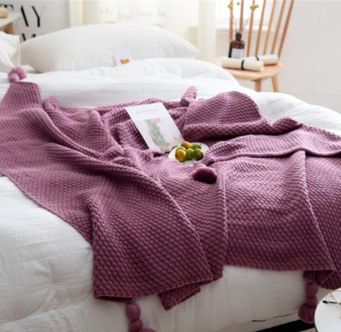 Nordic fringed knit blanket